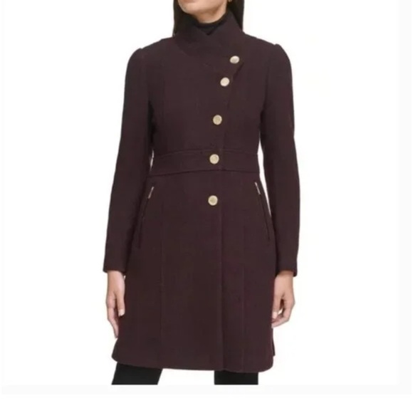 GUESS Womens Wool Blend Textured Pea Coat - Picture 1 of 9